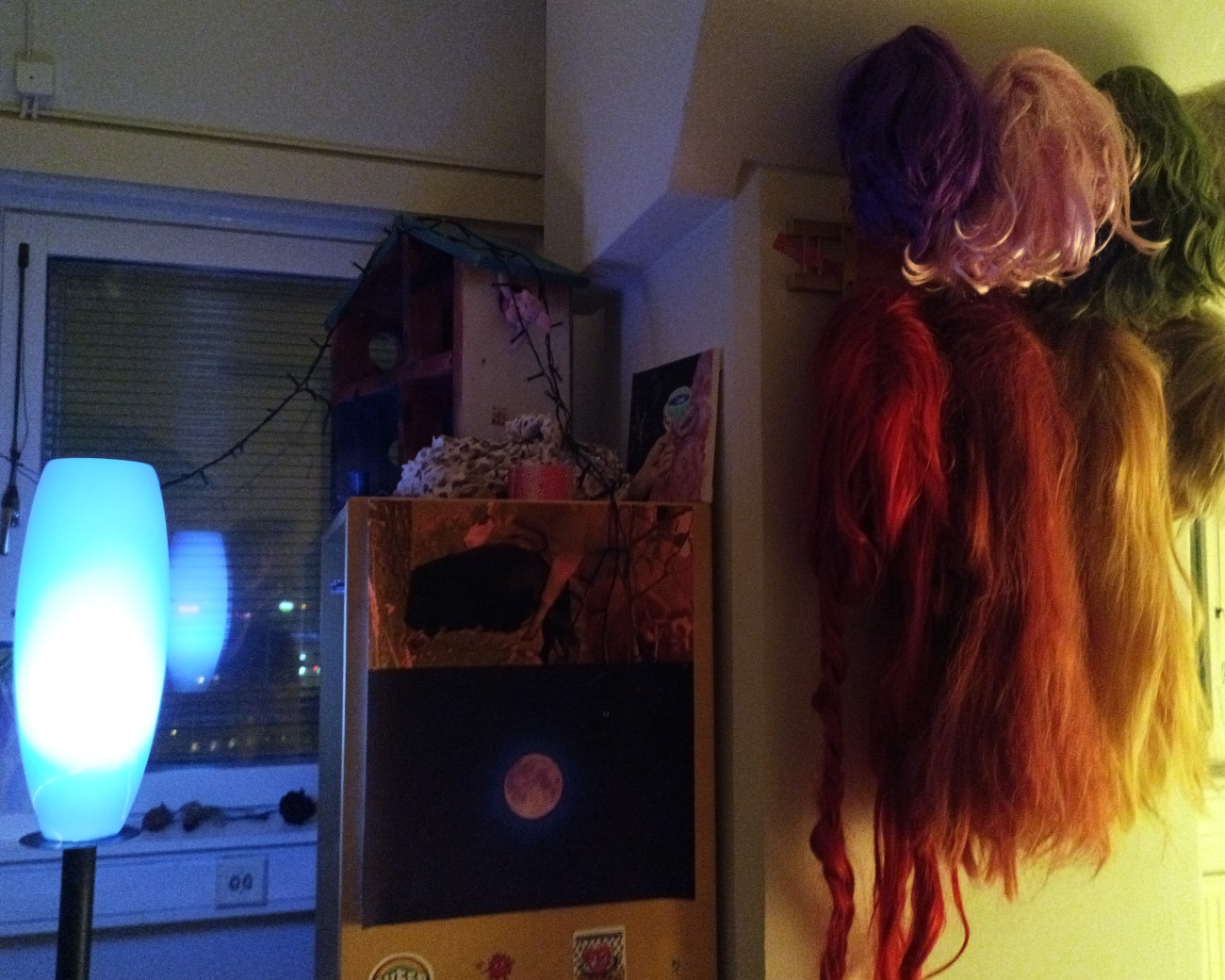 wigs and blue light